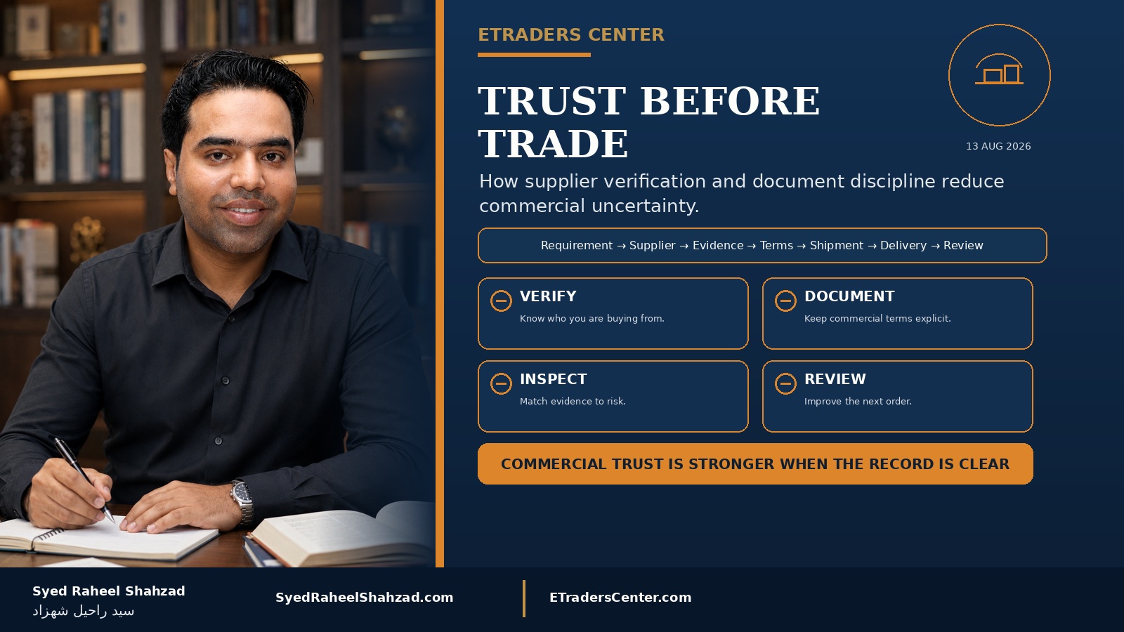 Trust Before Trade: How Supplier Verification and Document Discipline Reduce Commercial Uncertainty — Syed Raheel Shahzad featured image