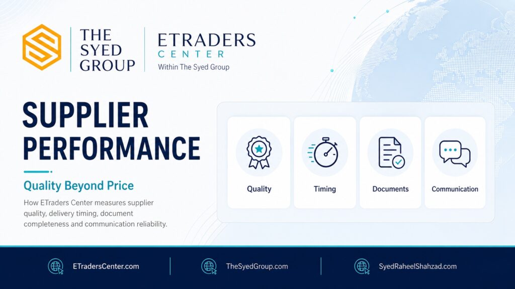 ETraders Center within The Syed Group showing supplier quality, timing, documentation and communication performance