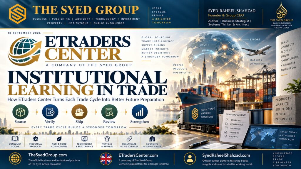 ETraders Center institutional learning in global trade, sourcing, documentation and review within The Syed Group with Syed Raheel Shahzad
