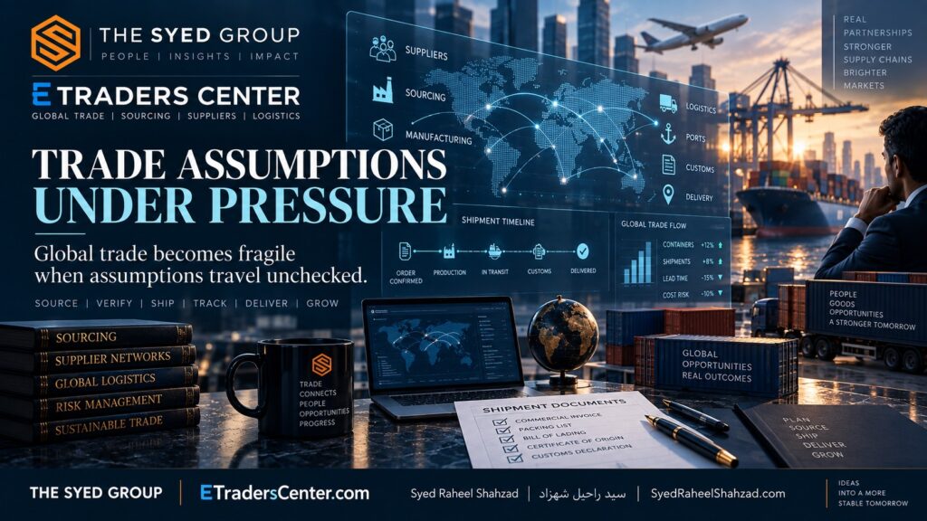 ETraders Center global trade assumption testing across suppliers, sourcing, production, logistics, customs, documentation and delivery